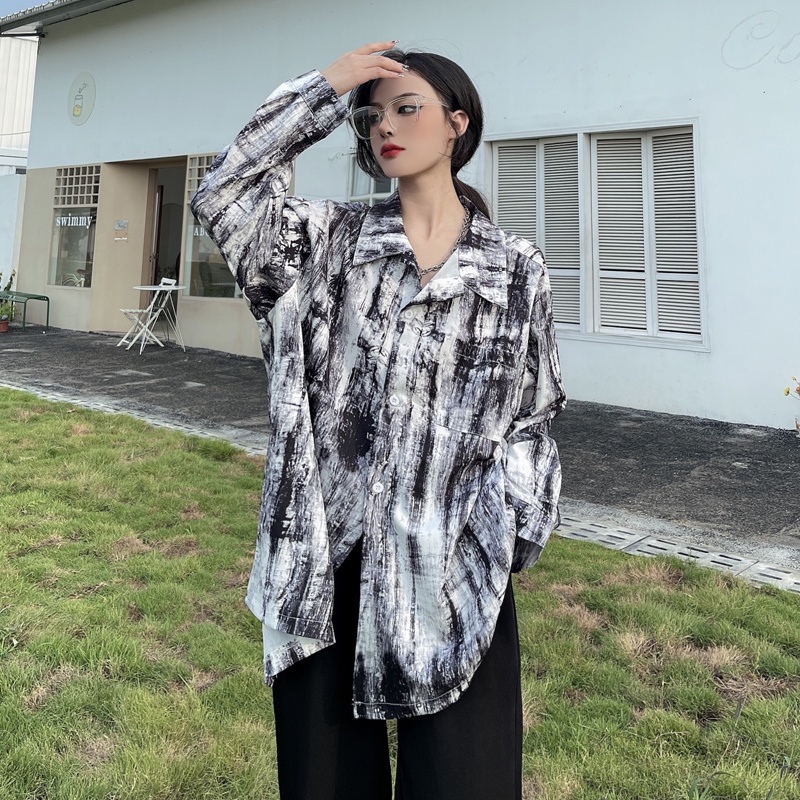 Áo sơ mi SUXI tay dài dáng rộng màu nhuộm thiết kế thời trang mùa thu theo phong cách Hàn Quốc cho nữ