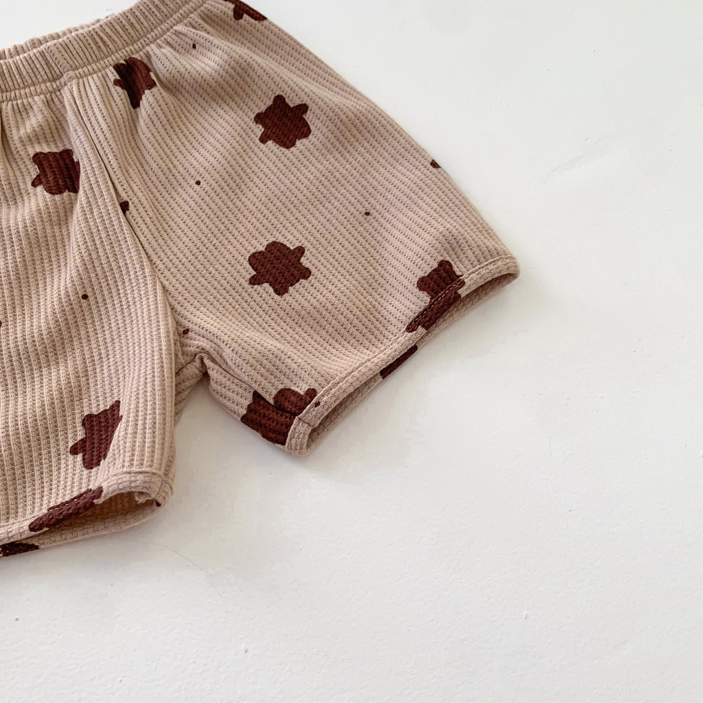 Bộ Áo Không Tay In Hình Gấu Dễ Thương Và Quần Ngắn Vải Cotton Cho Bé Trai Gái 1-5 Tuổi