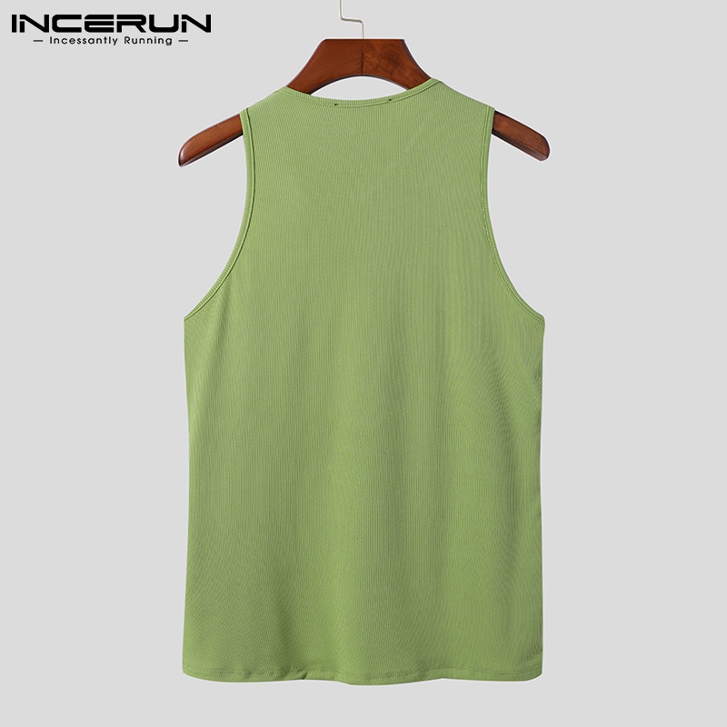 Áo ba lỗ INCERUN dáng ôm phối màu tương phản thời trang thường ngày cho nam