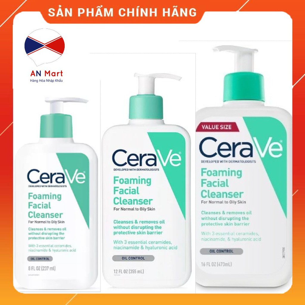 473ml - Sữa Rửa Mặt Cerave Foaming Facial Cleanser Cho Da Dầu, Da Mụn, Da Hỗn Hợp Nhập Khẩu Nội Địa Úc An mart | BigBuy360 - bigbuy360.vn