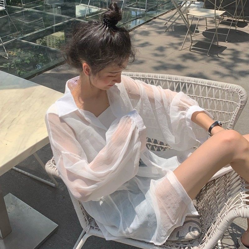 Áo Khoác Chiffon Dài Tay Dáng Rộng Phong Cách Hàn Quốc Thời Trang Mùa Hè Cho Nữ