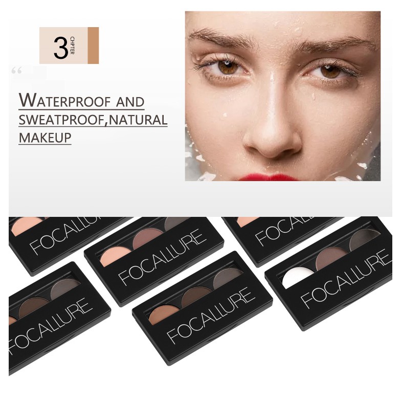 FOCALLURE bảng phấn mày với cọ tráng gương-3 màu | BigBuy360 - bigbuy360.vn
