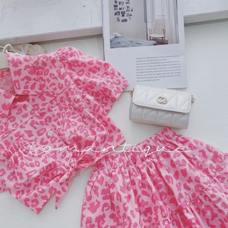 SET BỘ BEO HỒNG ÁO THẮT NƠ EO CHÂN VÁY XÒE