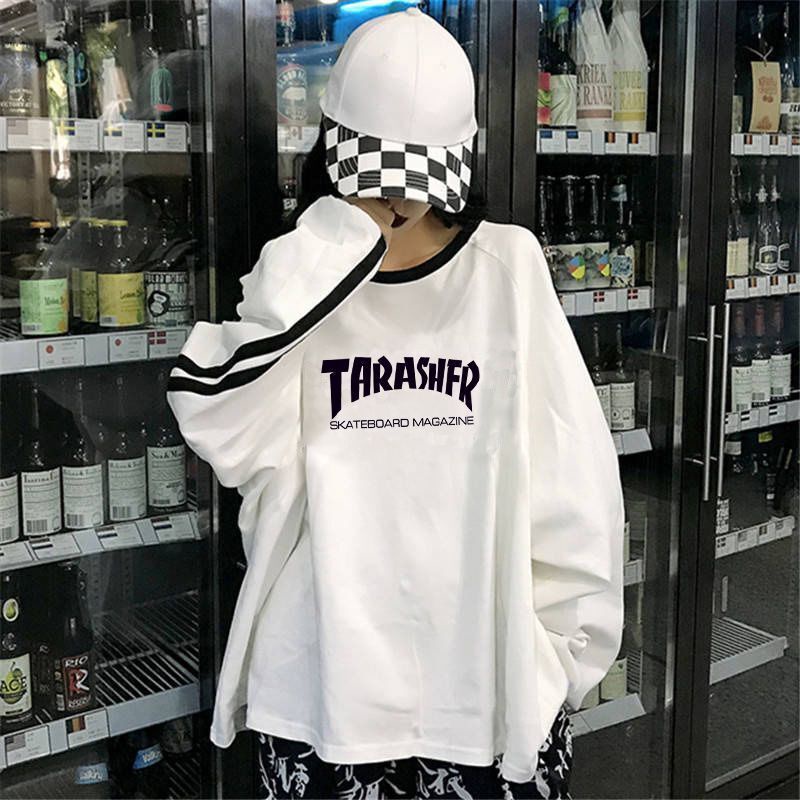 Áo Hoodie Mỏng Tay Dài Dáng Rộng Phong Cách Harajuku Hàn Quốc Thời Trang Cho Nữ