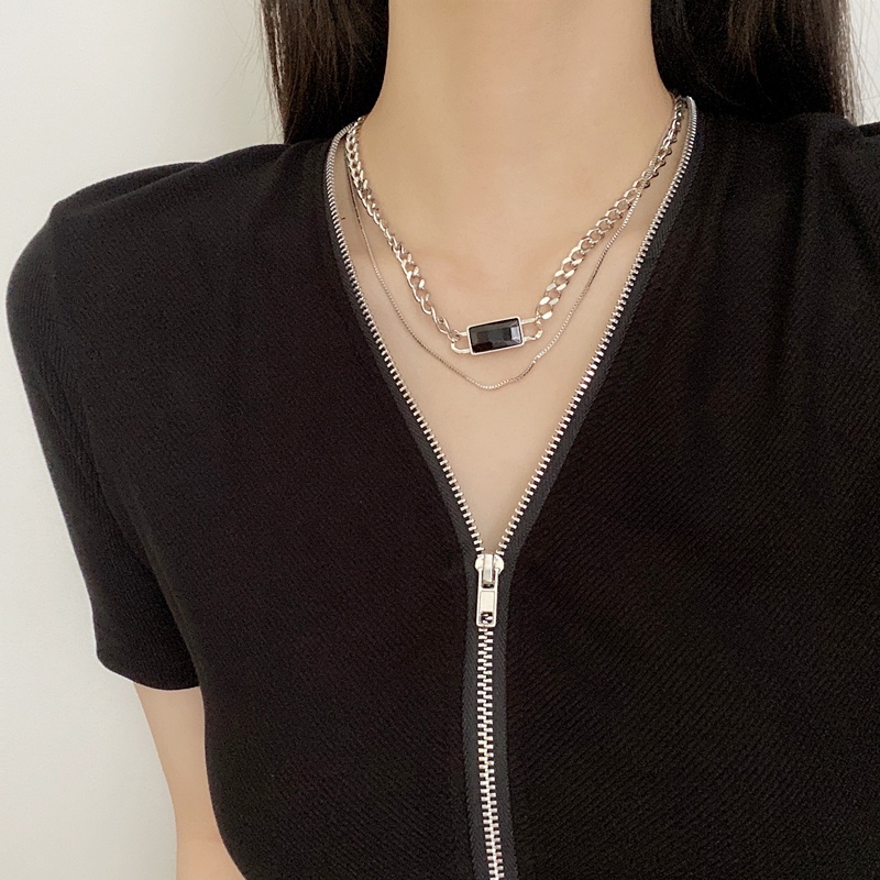 Vòng cổ Mặt Vuông Màu Đen Phong Cách hip hop Thời Trang Cho Nam Và Nữ