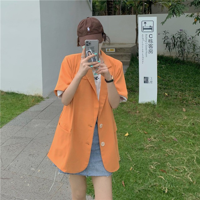 Ảnh thật 5 hình cuối-HC616.Áo blazer cam ngắn tay mùa hè phong cách Hàn Quốc | BigBuy360 - bigbuy360.vn