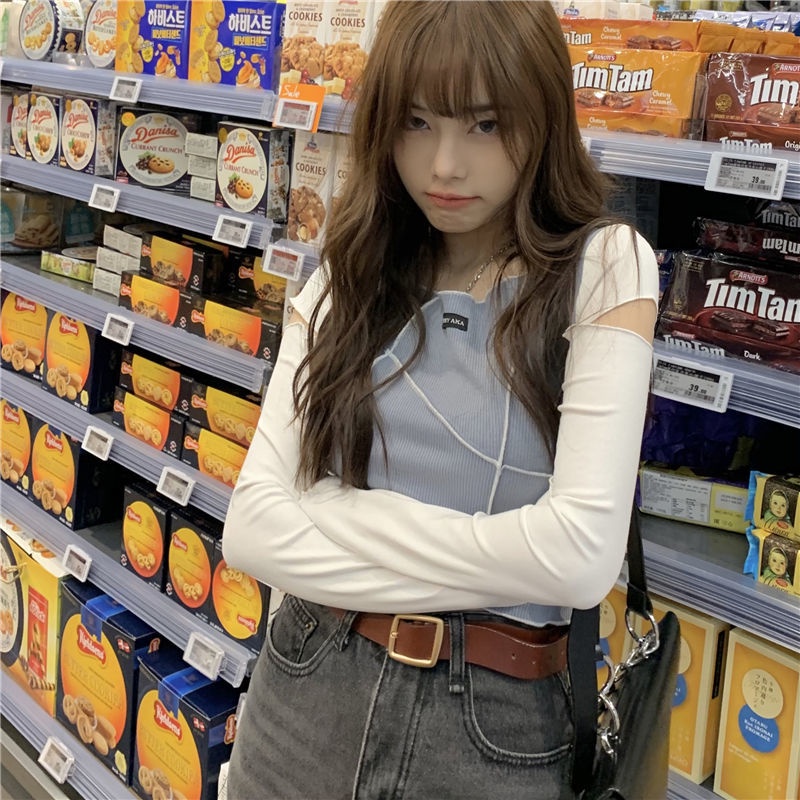 Áo Thun Lửng Tay Dài Chống Nắng Thoáng Khí Phong Cách Hong Kong Cho Nữ