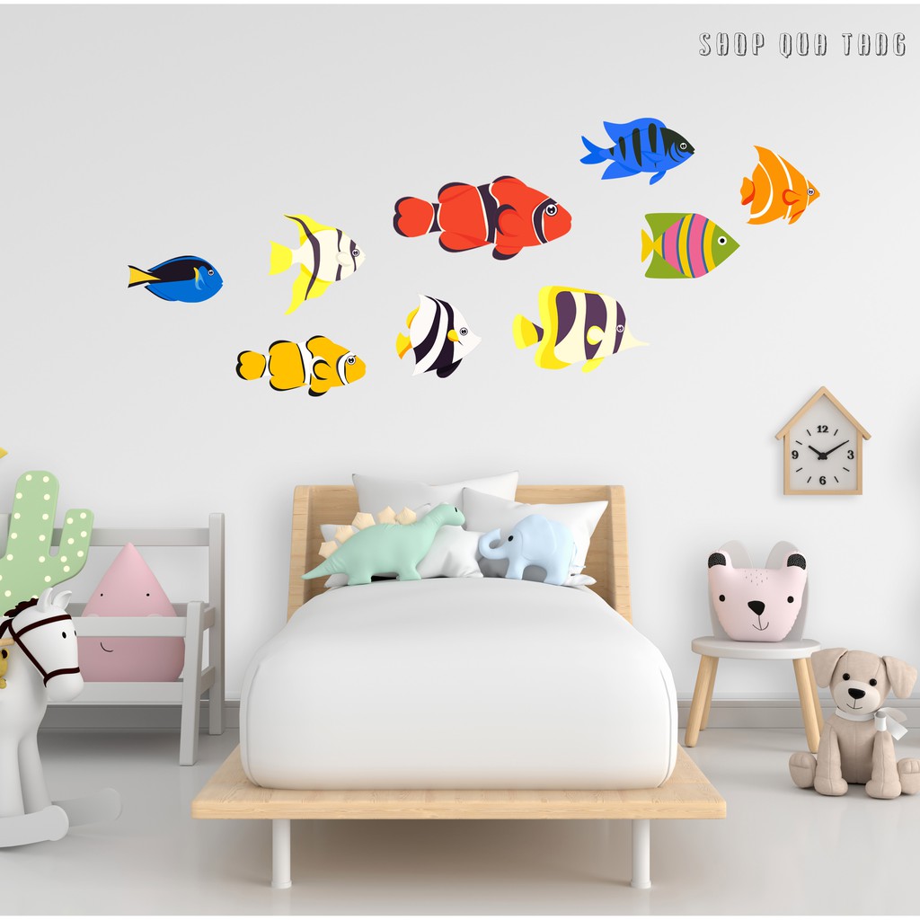 Cá gỗ Decor - Set cá biển 9 con, Cá gỗ trang trí nhà cửa