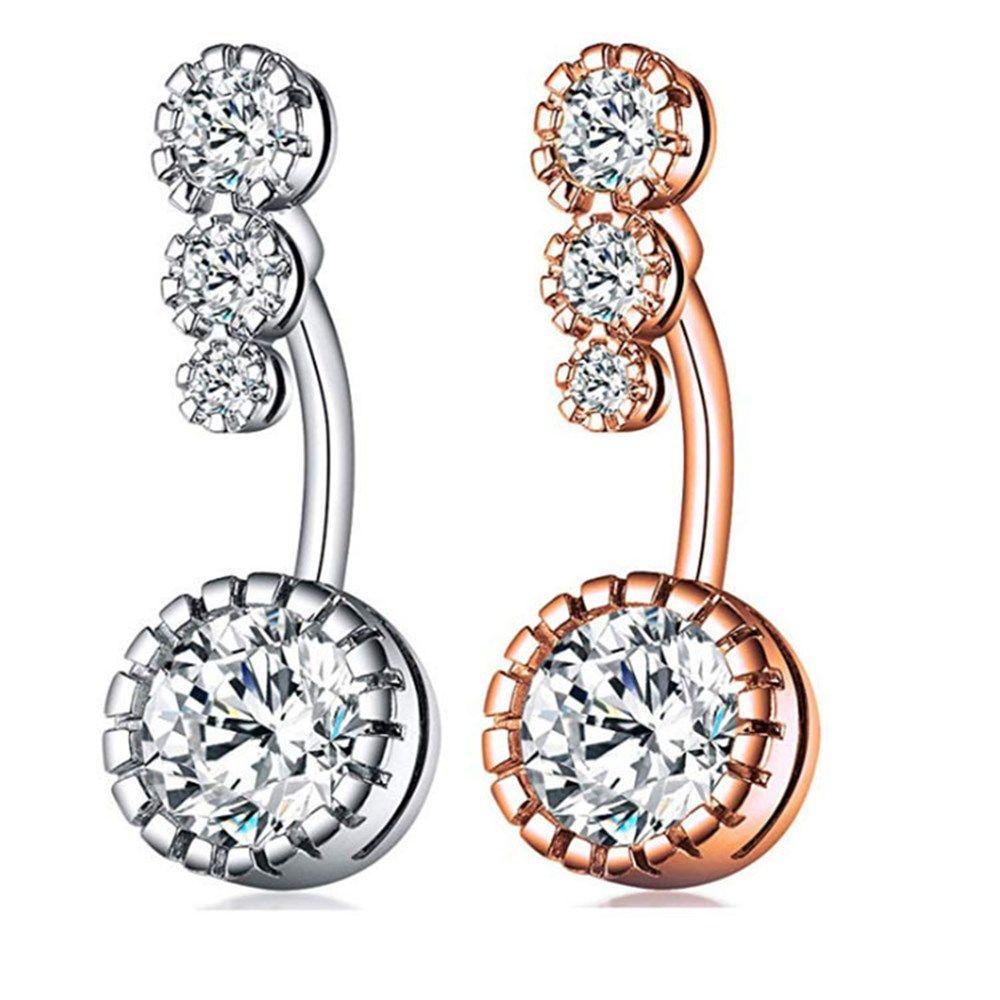 Phụ Kiện Thanh Múa Bụng Cho Nữ|Hoa Hồng|Khuyên Rốn Đính Đá Zircon Trong Suốt Cá Tính