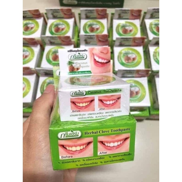 ❤️TẶNG HỘP NHỎ 15G❤️ Bột Trắng Răng Green Herb Clove Toothpaste Thái Lan 25g