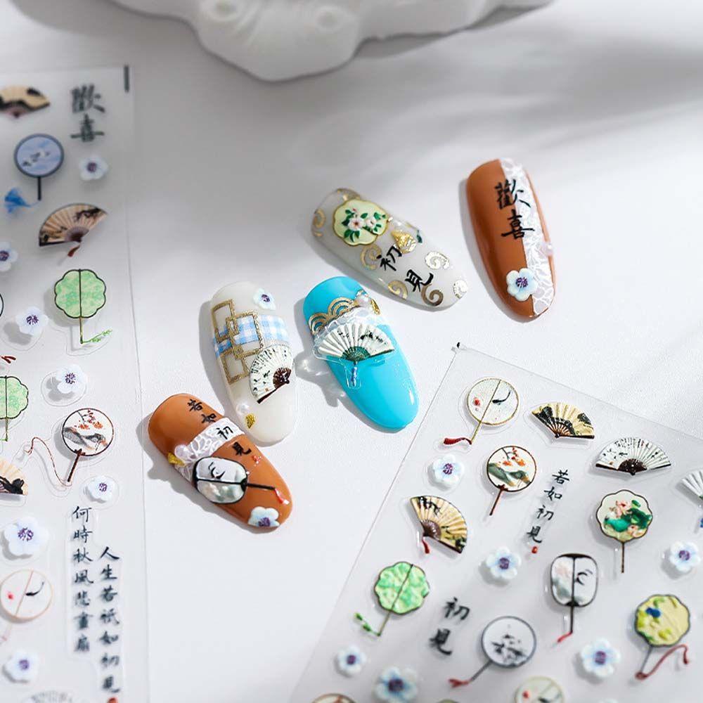 Miếng Dán Móng Tay Hình Quạt Hoa Đào Thời Trang Trung Hoa Cho Nữ