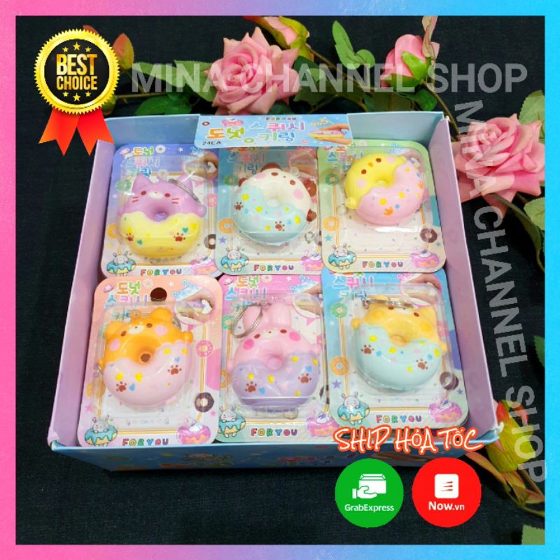 Squishy mini chính hãng Donut thú giá rẻ có hộp mềm thơm chậm tăng