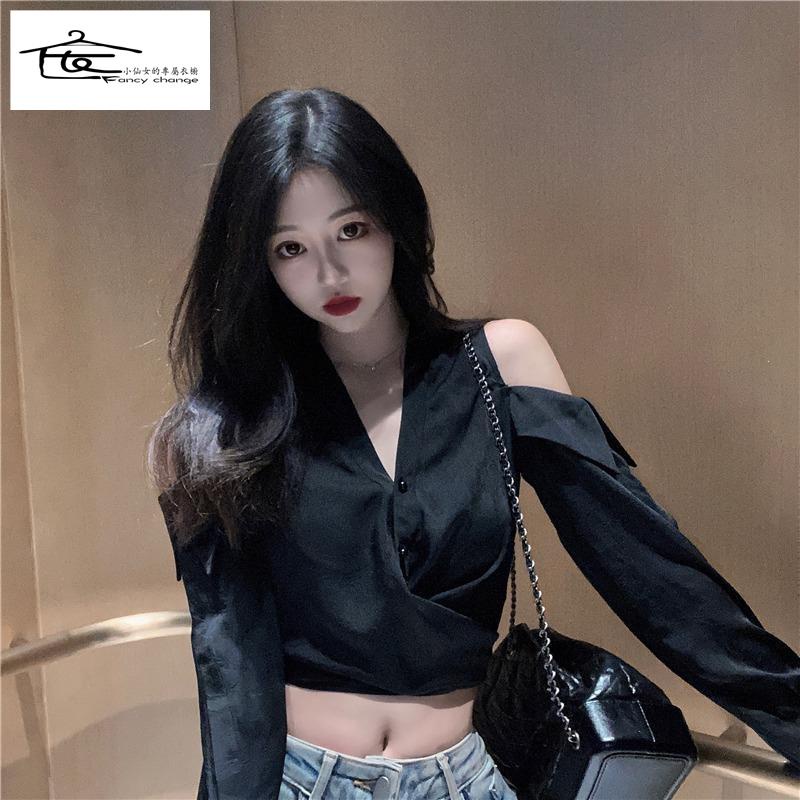 Áo Sơ Mi Trắng Trễ Vai Cổ Chữ v Tay Dài Thời Trang Mùa Hè Hàng Mới Dành Cho Nữ 2022