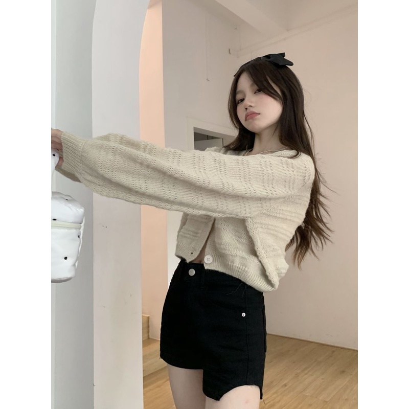 Áo Khoác cardigan Dệt Kim Tay Dài Màu Trơn Đơn Giản Thời Trang Hàn Quốc