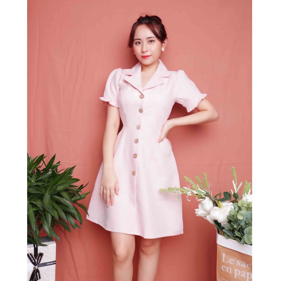 Đầm công sở cổ vest thiết kế đẹp chữ a tay ngắn thời trang màu hồng cao cấp phù hợp đi làm đi chơi – Lux W Fashion