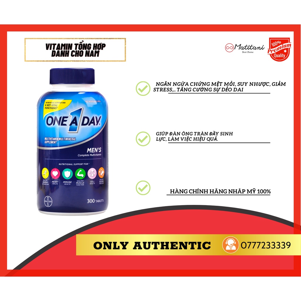 VITAMIN TỔNG HỢP DÀNH CHO NAM GIỚI 300 VIÊN - COMPLETE MULTIVITAMIN ONE A DAY FOR MEN