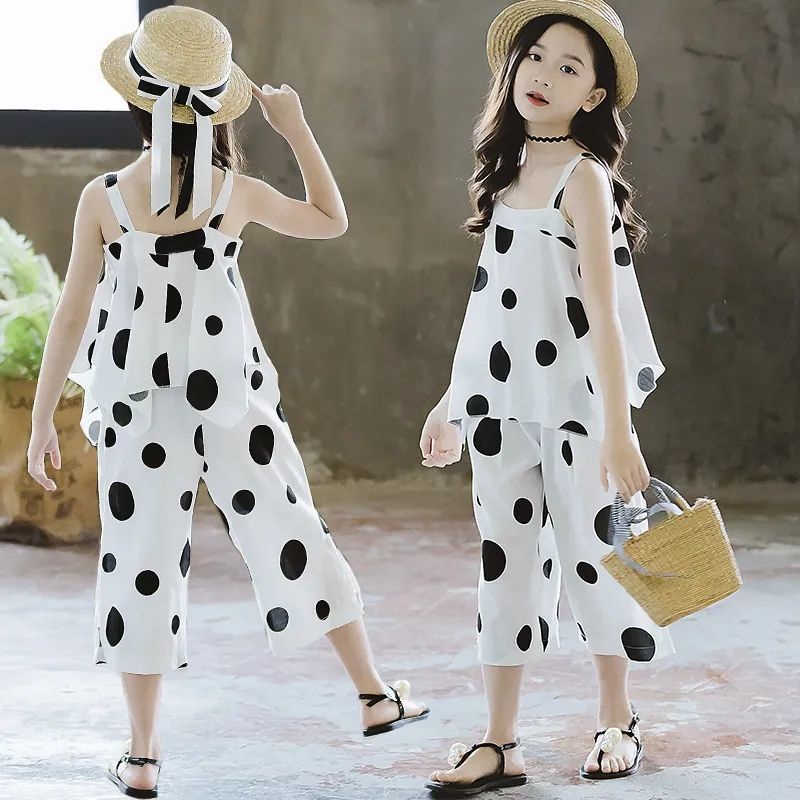 Set Đồ Mùa Hè 2 Món Gồm Áo Hai Dây Phối Quần Chiffon Chấm Bi Dành Cho Bé Gái Từ 3 Đến 4-5 Đến 6 Đến 7 Đến 8 Đến 9 Đến 10 Đến 11-12 Tuổi