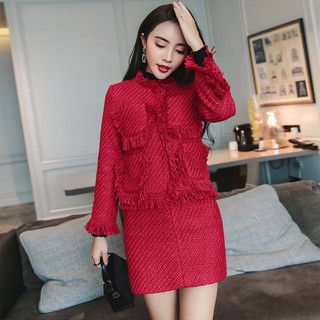 ORDER - Set dạ tweed đỏ tua rua - MẪU MỚI NHẤT 2018