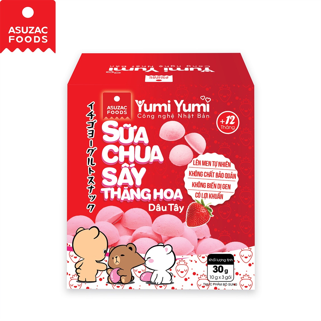 Sữa chua sấy thăng hoa vị dâu Yumi Yumi Asuzac hộp 30 g (10 g x 3 gói)