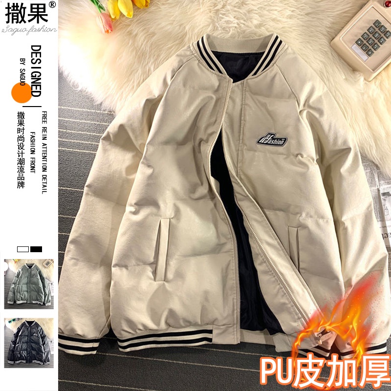 Áo Khoác Bóng Chày Da pu Lót Cotton Dày Dặn Dáng Rộng Phong Cách Retro Mỹ Mùa Đông Cho Nam