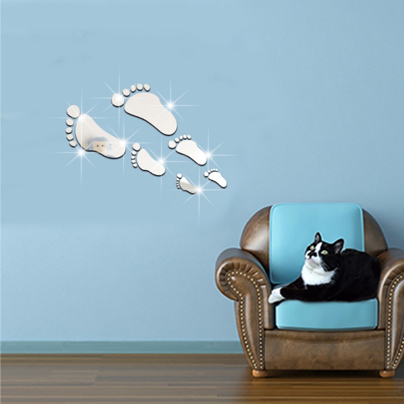 Đề Can Acrylic Tráng Gương Hình Dấu Chân Dán Tường Trang Trí Nhà Cửa DIY