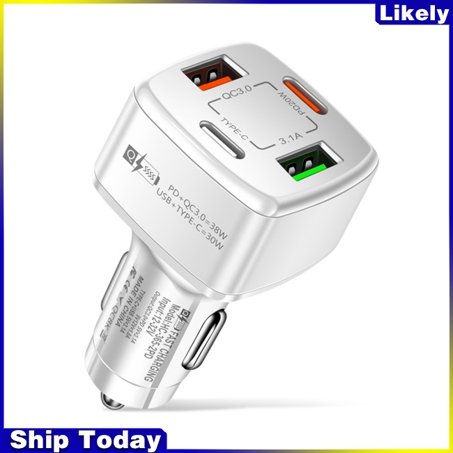Tẩu Sạc Nhanh 2 Cổng Usb Type-c 38w Pd Qc3.0 3.1a 4 Trong 1 Đa Năng Cho Xe Hơi