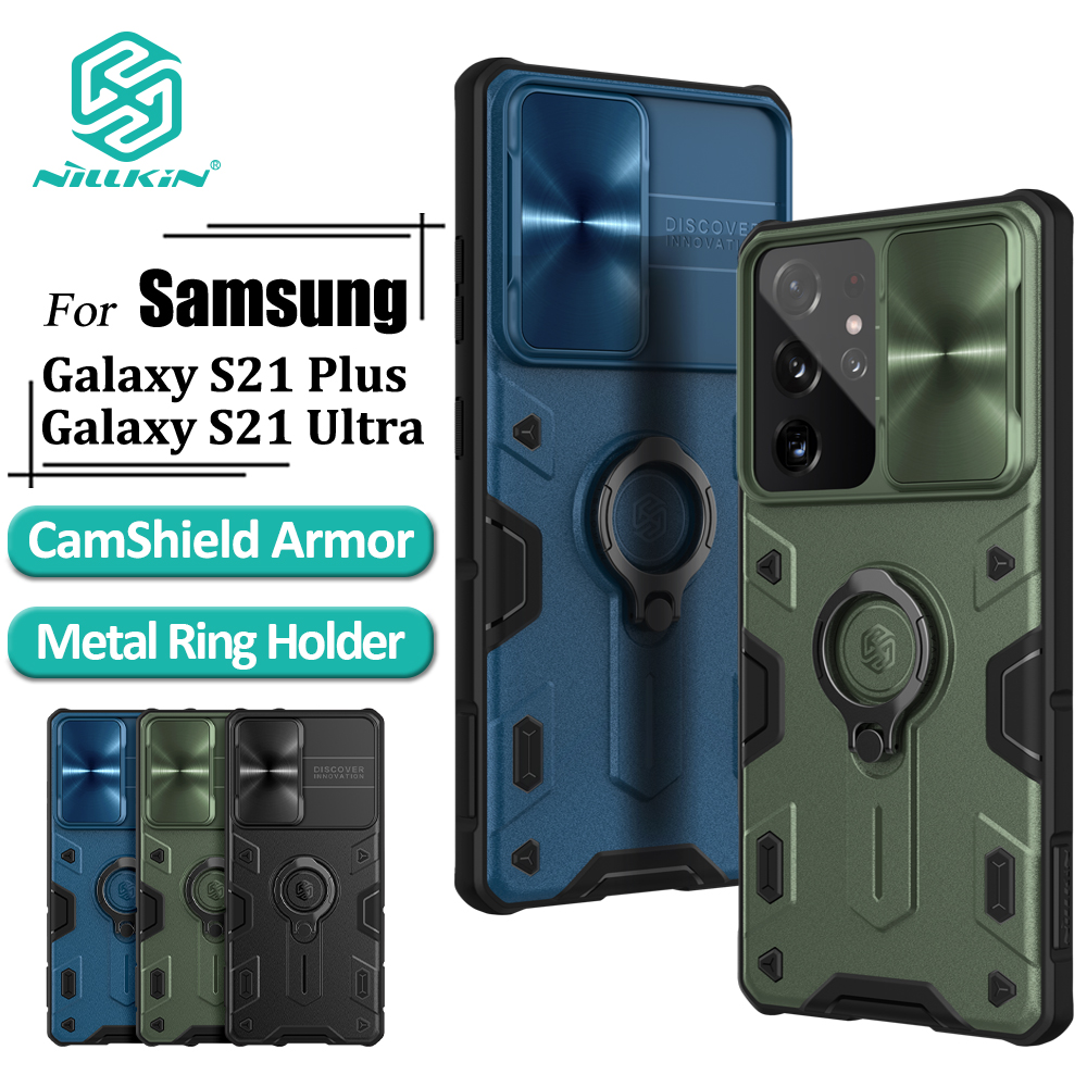 Ốp Điện Thoại NILLKIN Kiểu Giáp Có Giá Đỡ Nhẫn Và Nắp Trượt Bảo Vệ Ống Kính Cho Samsung Galaxy S21 Ultra / S21 Plus 5G