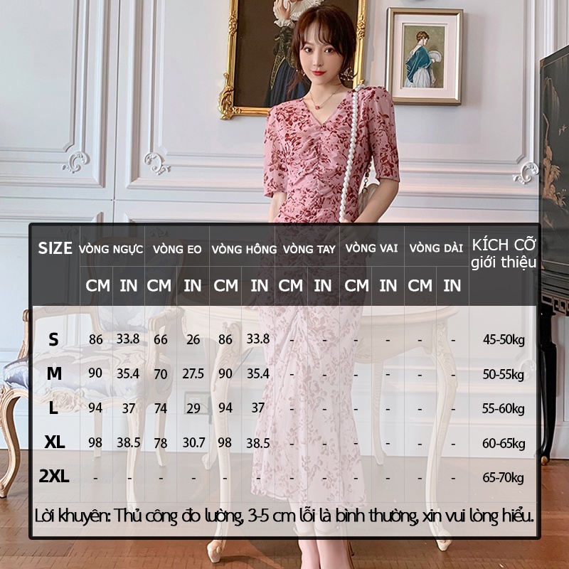 ZYHT Đầm Voan Hoa Xếp Ly Ôm Dáng Phong Cách Thời Trang Nữ 4864