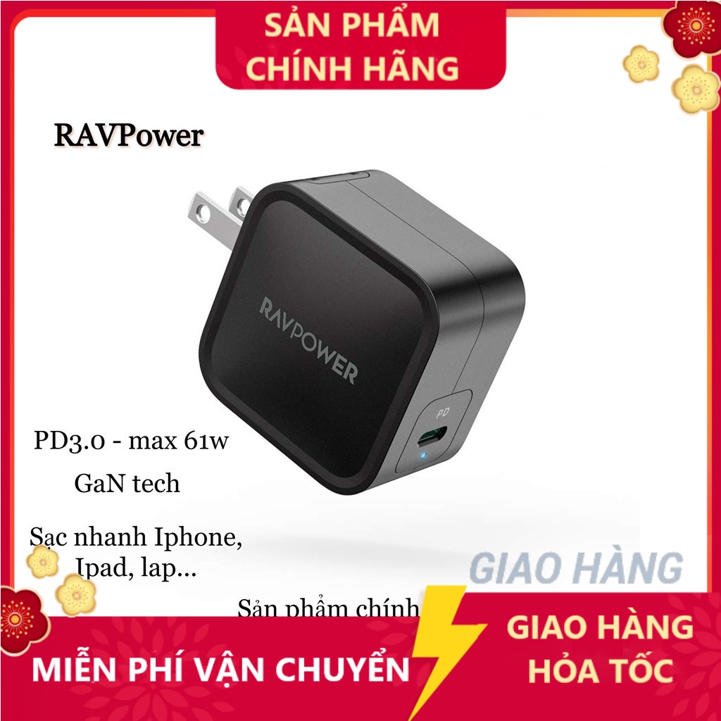 Cốc sạc nhanh siêu nhỏ PD RAVPower 61W USB C thương hiệu đến từ Mỹ - Chính hãng - HSHOP365