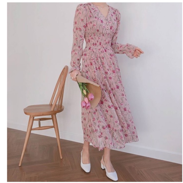 Váy hoa nhí bo eo dài