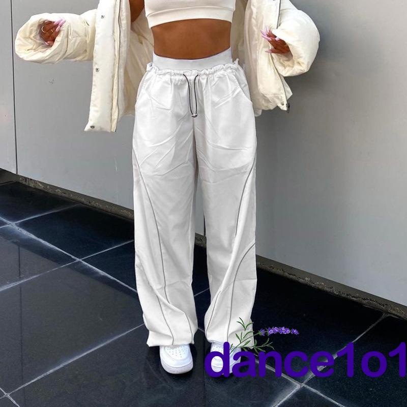 ☾FR♡Women´s High Waist Drawstring Cinched Feet Style Summer Wide Leg Straight Pants