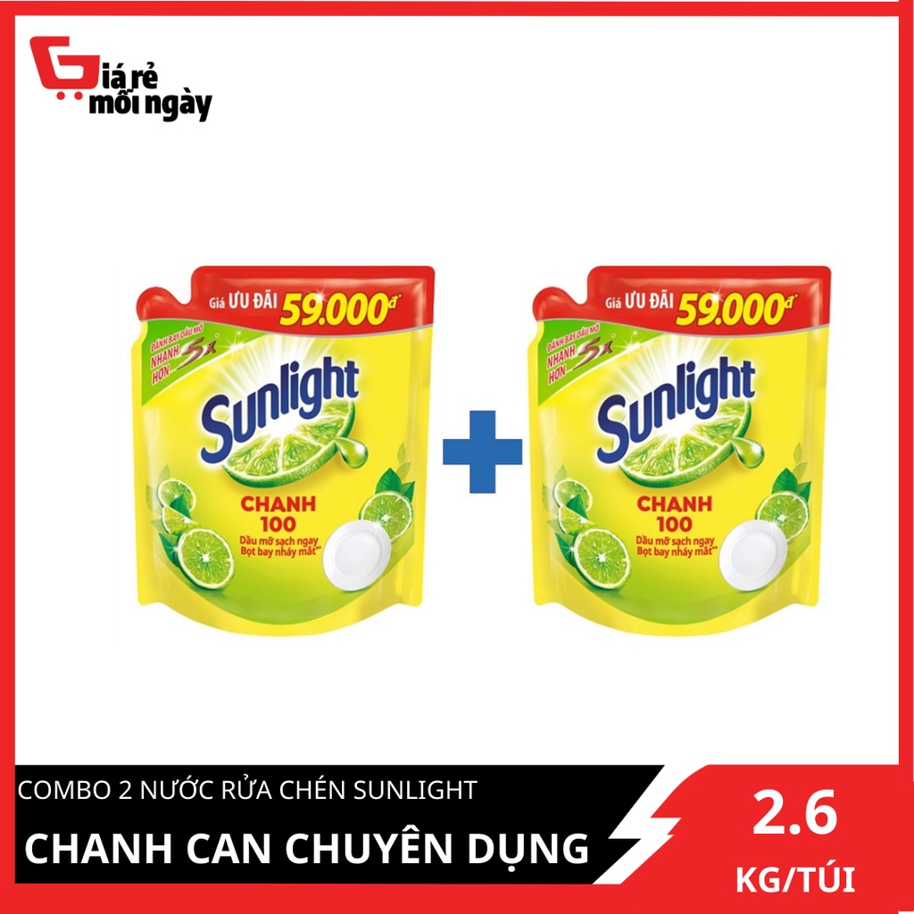 COMBO 2 Túi Nước rửa chén Sunlight Chanh 100 Túi 2.6kgX2