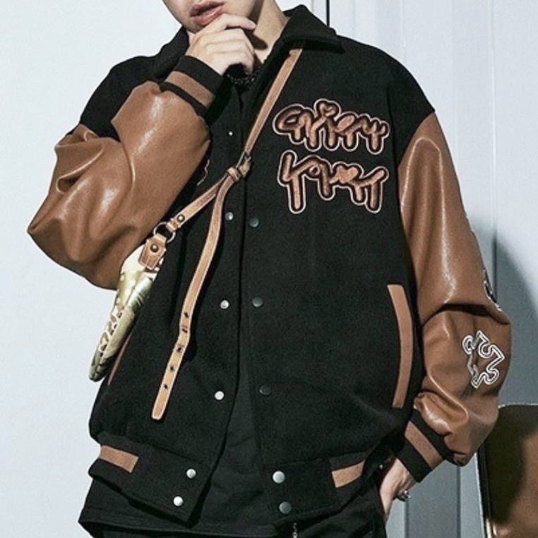 Áo khoác bomber jacket nam nữ Đen tay Nâu  2 lớp, chất nỉ bông siêu đẹp, Phong cách Hàn Quốc | BigBuy360 - bigbuy360.vn