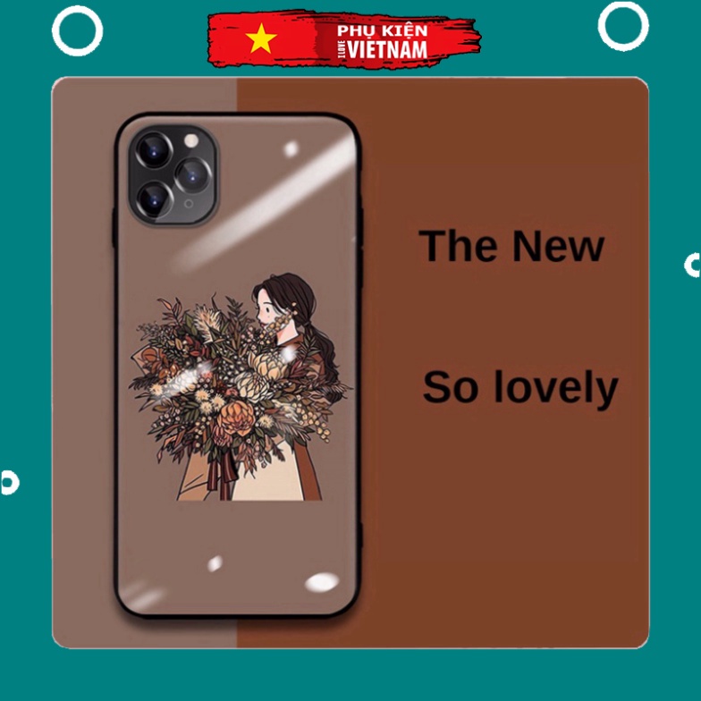 Ốp lưng iphone 6, 7, 8 Plus, X, XS, XR, XSMAX, 11, 11PRO, 11 PROMAX, 12, 13 PROMAX người con gái CẦM HOA BẰNG KÍNH PKVN