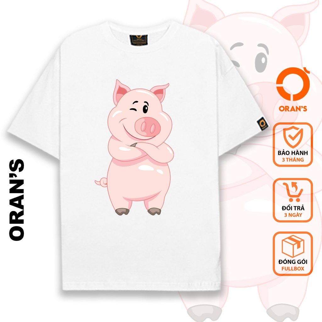 Áo thun Couple Tee in hình heo 01 dễ thương nam nữ tay lỡ Oversize chất COTTON 4C, FULLBOX - ORAN'S TEE