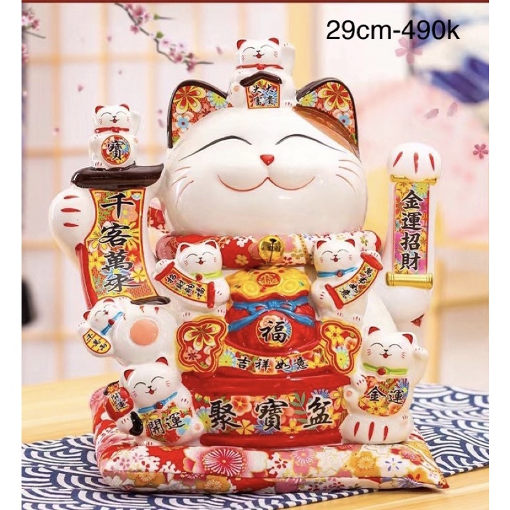 Mèo thần tài, mèo may mắn vẫy tay maneki neko thiên kim vạn lượng tài