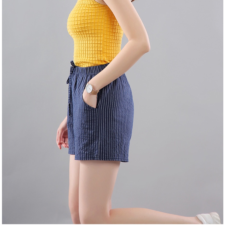 Quần đùi mặc nhà nữ ,Quần short nữ cạp chun có dây buộc chất đũi mát mặc đi biển, đi chơi mùa hè Qt36