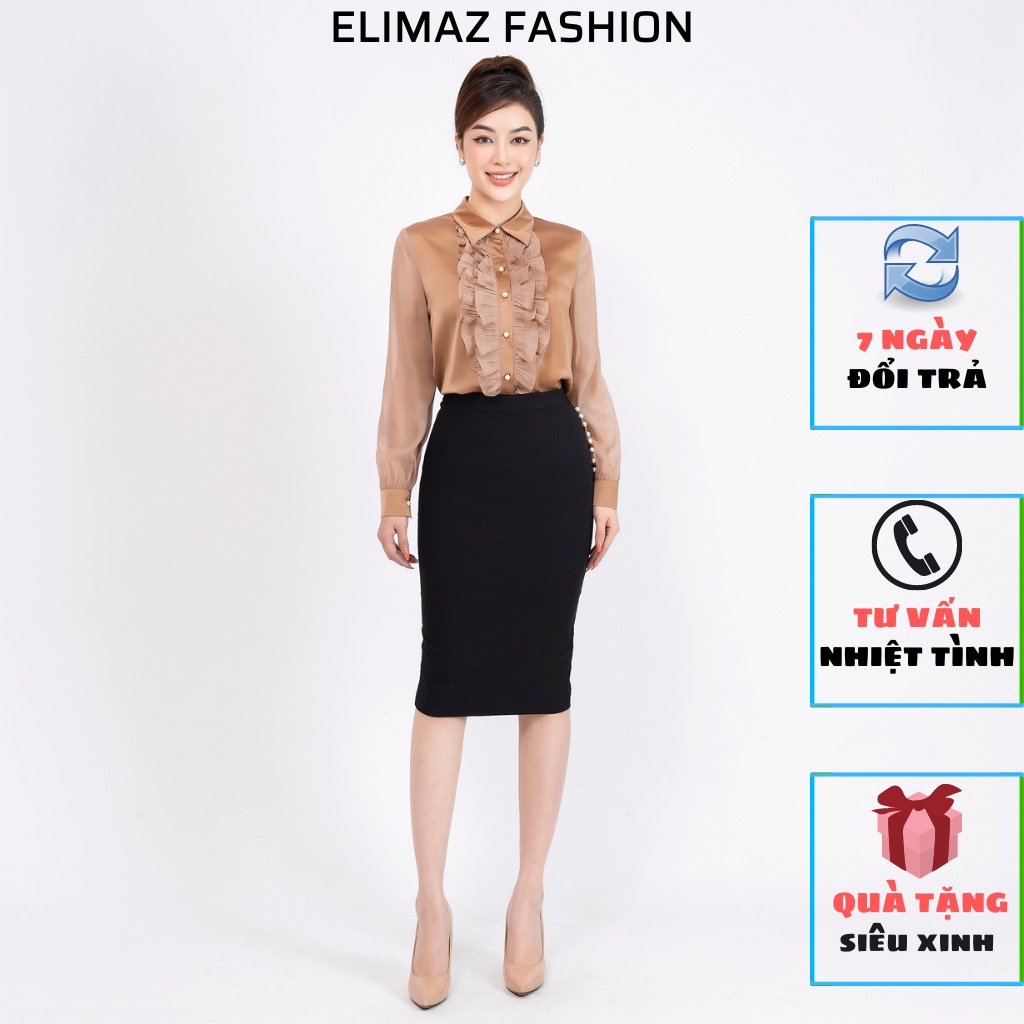 Áo sơ mi nữ công sở Elimaz trơn tay tơ dúm bèo EA22.002