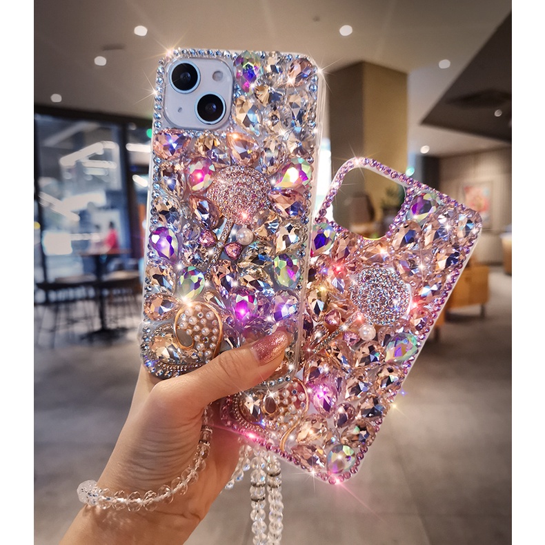 Ốp Điện Thoại Đính Đá Lấp Lánh Có Dây Đeo Cho Xiaomi Redmi Note 11 Pro 11s 10 10s 9s 9 8 4G Redmi 9A 9C 9T 10C POCO X3