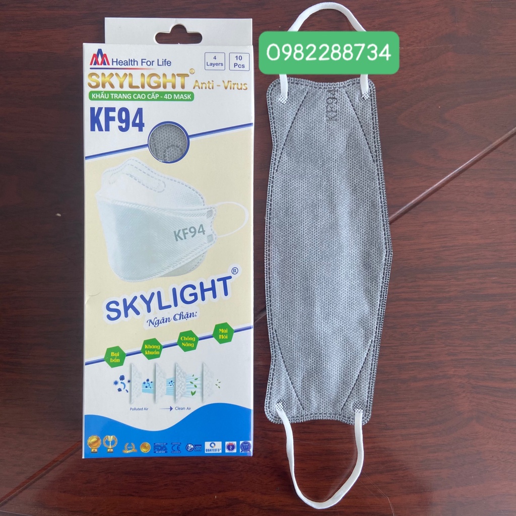 KHẨU TRANG KF94 LANDMASK 4D SKYLIGHT MÀU XÁM , GIẤY KHÁNG KHUẨN / HỘP 10 CÁI