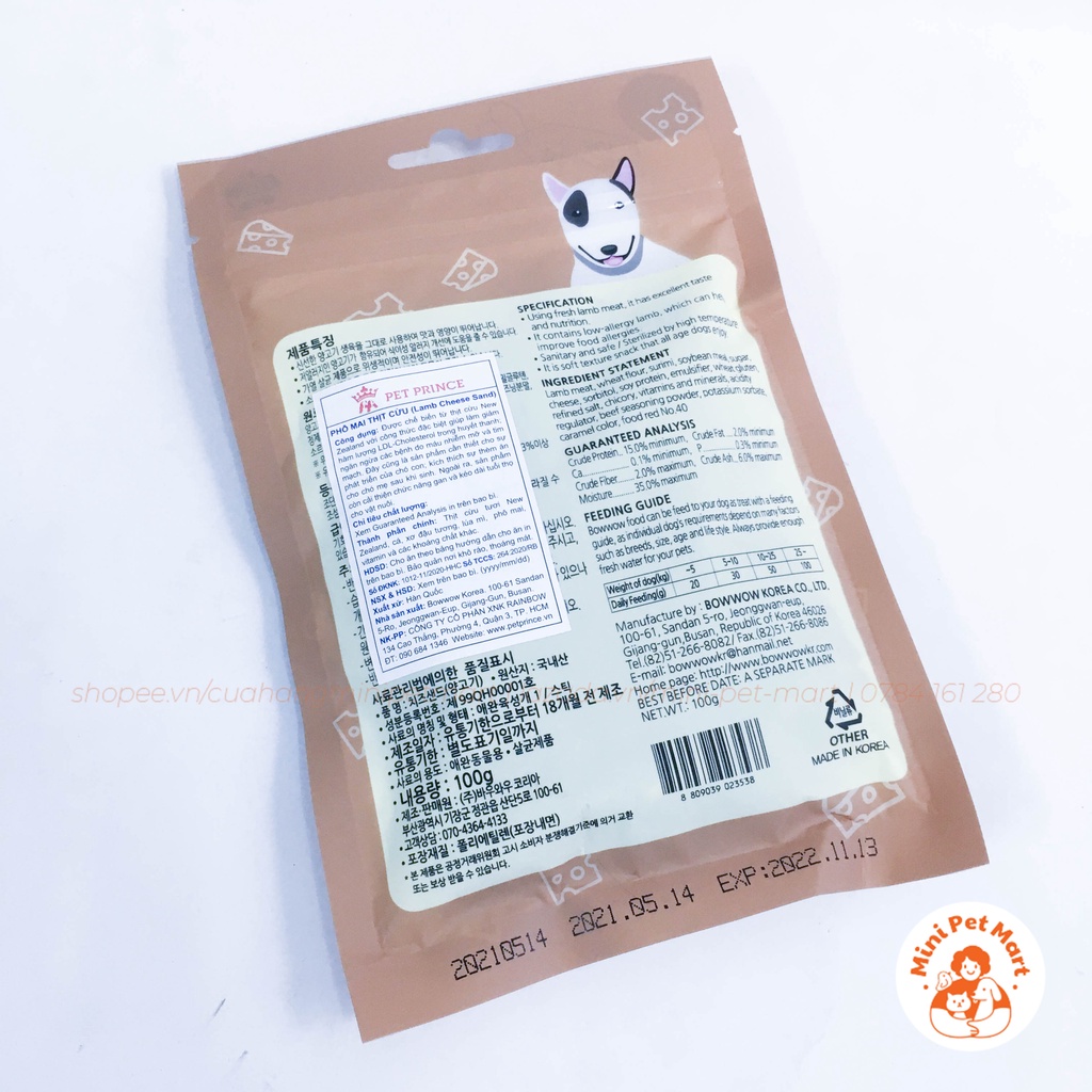 Thịt cừu và phô mai viên BOWWOW 100g - snack, bánh thưởng cho chó