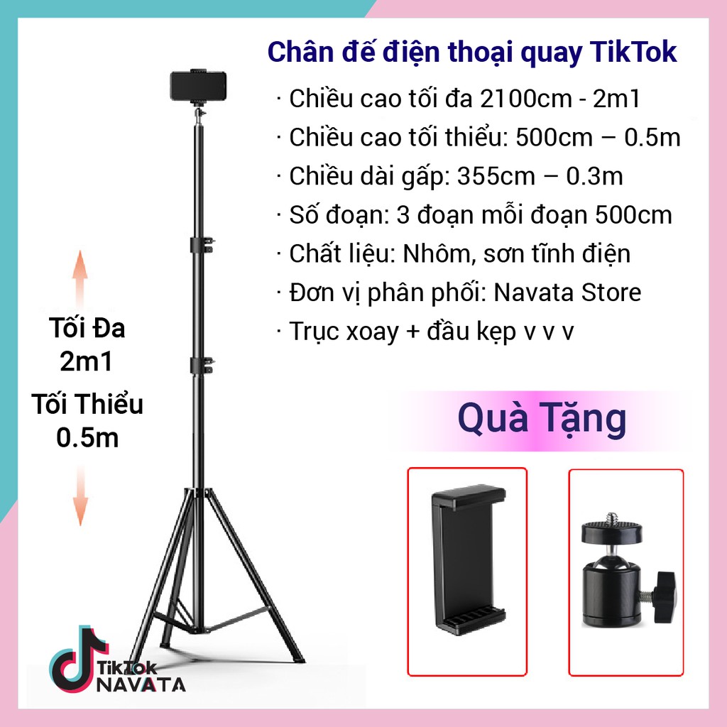 Chân đế điện thoại Tripod quay TikTok, chân đèn livestream giá đỡ Cao 2m1 loại chắc chắn chịu lực tốt | BigBuy360 - bigbuy360.vn