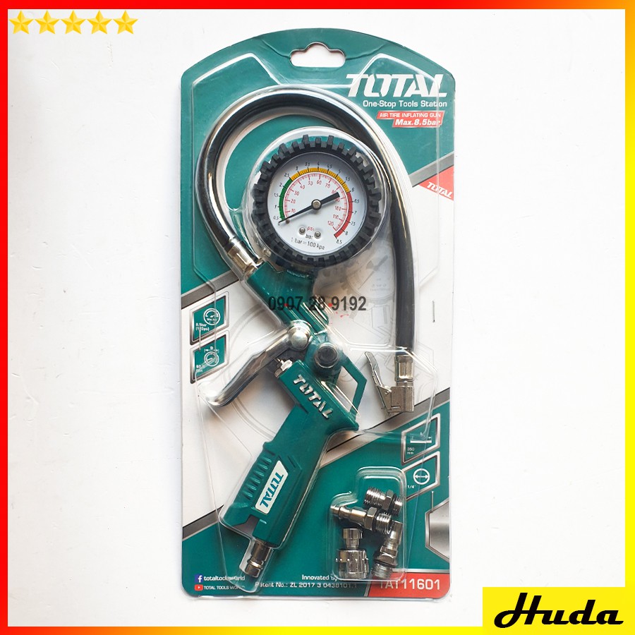 TOTAL - TAT11601 DỤNG CỤ BƠM LỐP XE Ô TÔ DÙNG KHÍ ≤150 PSI
