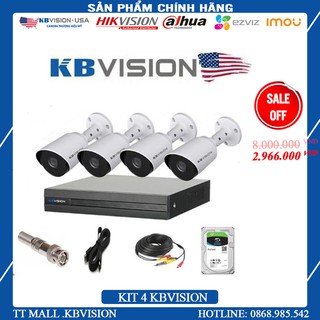 {Siêu Hot } Trọn bộ 4 camera giám sát KBVISION Full HD 1080p kèm HDD 500G +40m dây liền nguồn