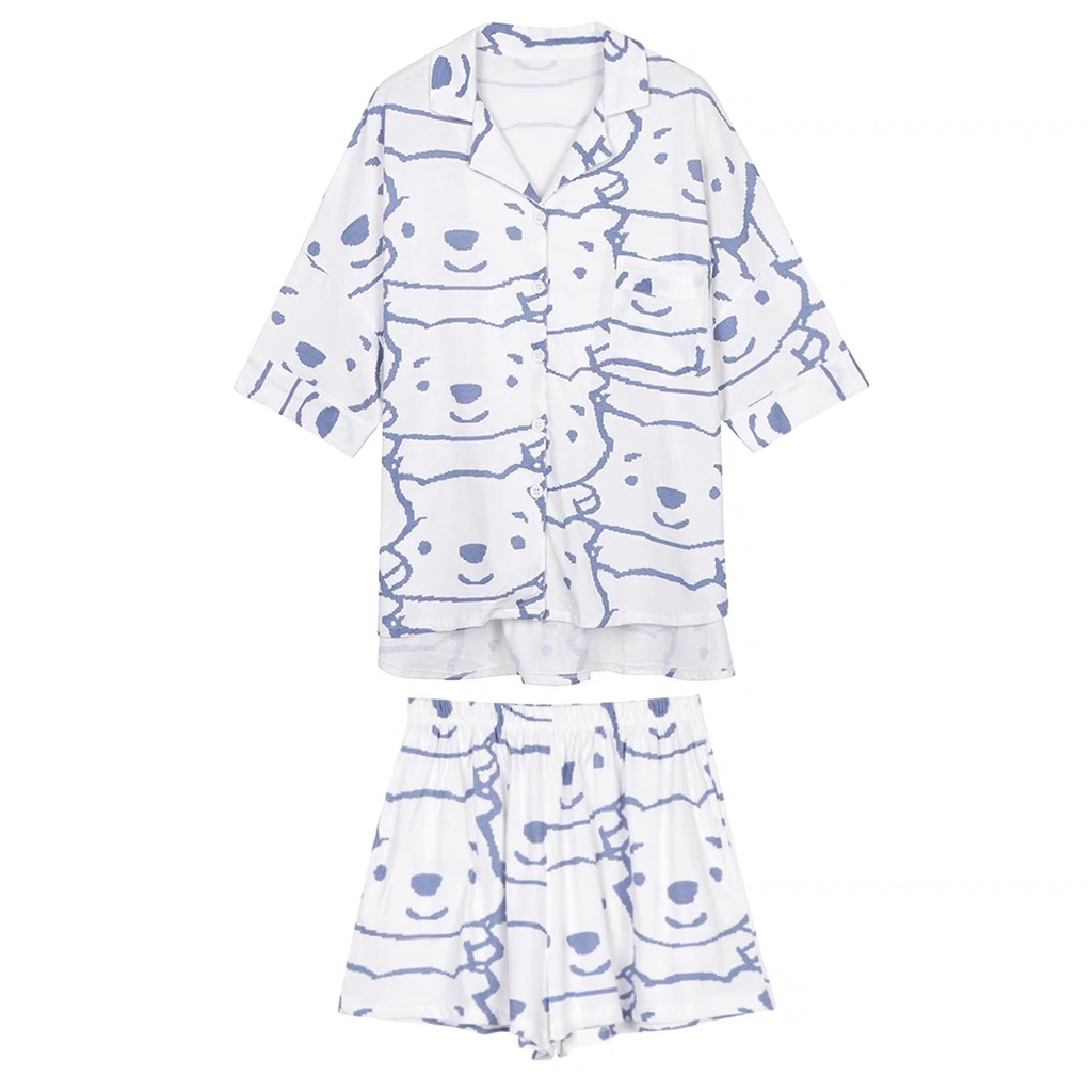 Bộ đồ ngủ đùi nữ ngắn tay hình gấu phong cách Hàn Quốc dễ thương | BigBuy360 - bigbuy360.vn