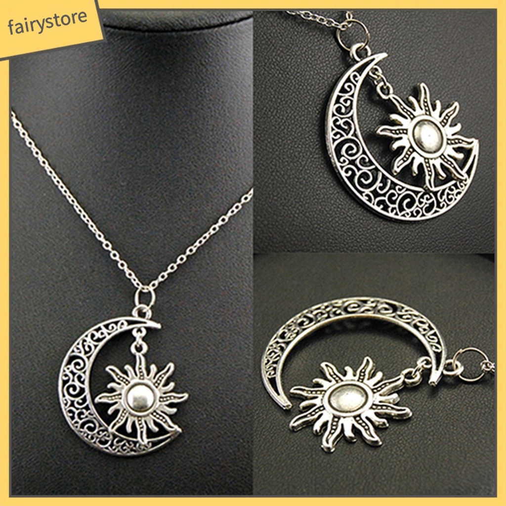 Vòng cổ hợp kim mặt hình mặt trăng mặt trời thiết kế thời trang cổ điển cho nam và nữ
