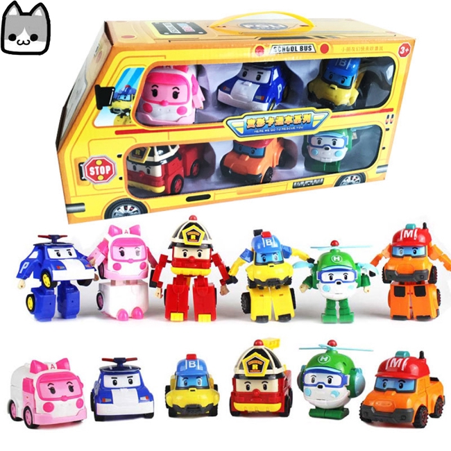 6 in 1 Korean Animation Cartoon Robocar Poli Transformation Robot Car Toys Set