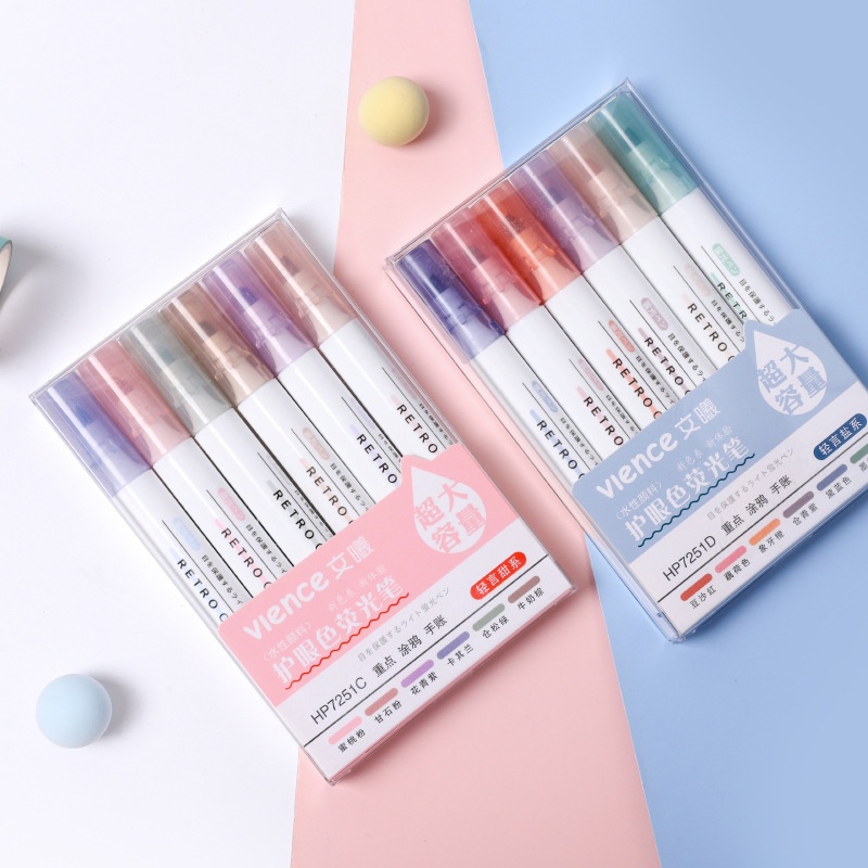 Bút dạ quang 6 màu highlight pastel, bút đánh dấu nhớ dòng cute nhiều màu marker dễ thương Lion House