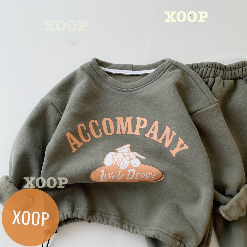 Bộ nỉ dài tay có dây rút in họa tiết ACCOMPANY cho bé ( cân nặng từ 11-28kg) BD19