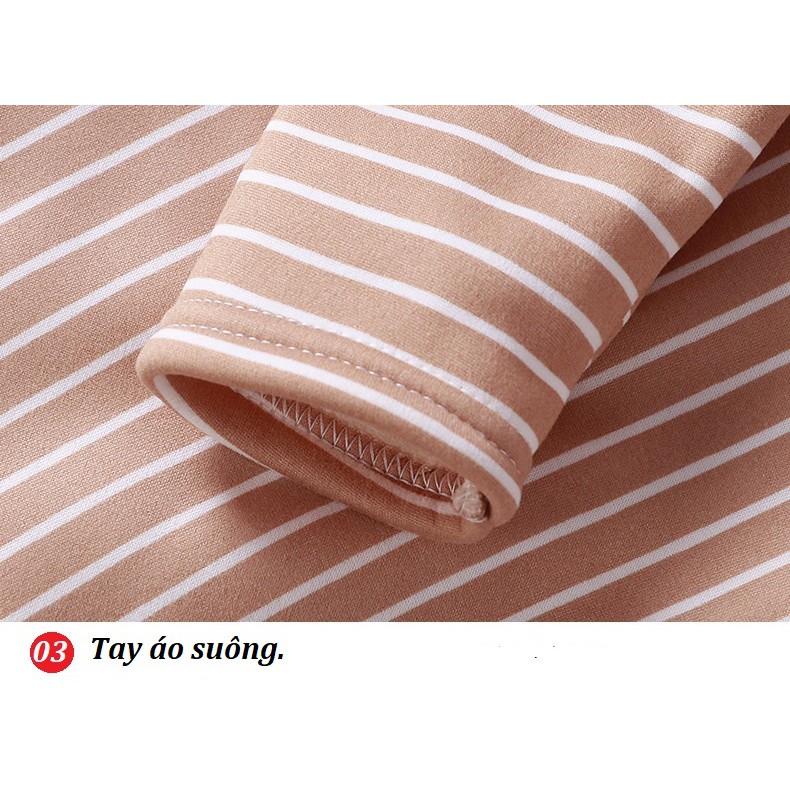 Áo nỉ dài tay, áo cotton thu đông kẻ ngang phong cách Hàn Quốc cho bé trai, gái